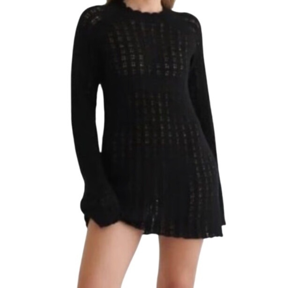 RUMORED Beyond the Sea Mini Dress Black Crochet Long‎ Sleeve Women's Small NWT